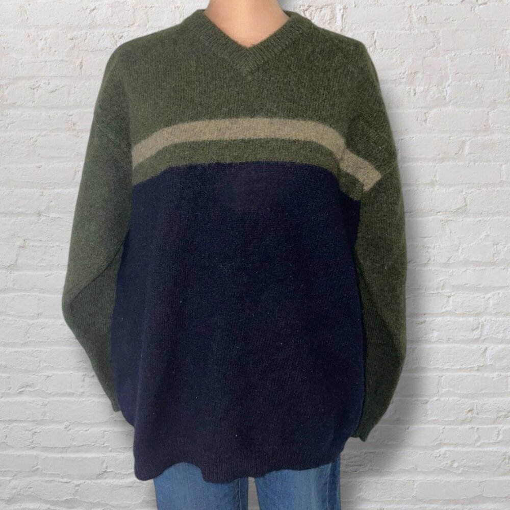 Vintage Abercrombie & Fitch Green and Navy 100% Shetland Wool Sweater - Men's XL